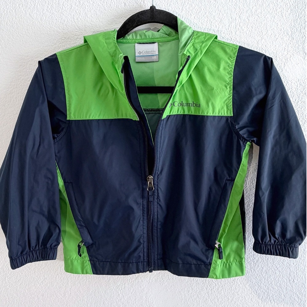 Columbia Boys XXS 4/5 Lightweight Windbreaker Jacket Blue Green Hooded Gorpcore - Picture 2 of 8